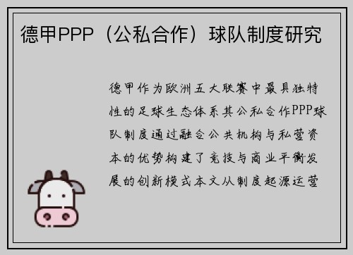 德甲PPP（公私合作）球队制度研究