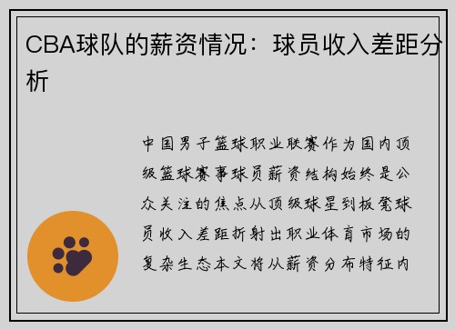 CBA球队的薪资情况：球员收入差距分析
